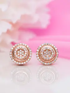 Zavya Rose Gold-Plated CZ Studded Sterling Silver Contemporary Studs Earrings