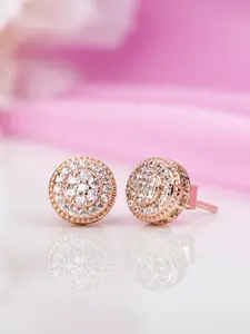 Zavya Rose Gold-Plated CZ Studded Sterling Silver Circular Studs Earrings