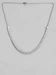 Zavya 925 Sterling Silver CZ-Studded Rhodium-Plated Necklace