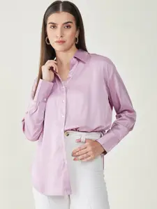 JUNE & HARRY Relaxed Spread Collar Satin Casual Shirt