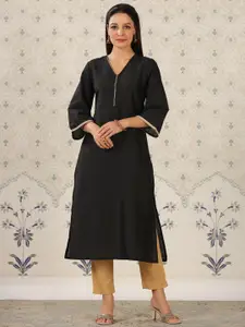 Ode by House of Pataudi V-Neck Flared Sleeves Straight Kurta