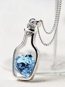 Krelin Silver Plated Crystal Studded Heart Bottle Pendant Chain