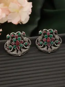 Jazz and Sizzle Silver-Plated Peacock Shaped Studs Earrings