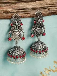 Jazz and Sizzle Silver-Plated Peacock Shaped Jhumkas