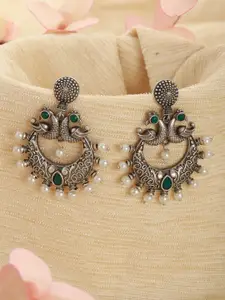 Jazz and Sizzle Silver-Plated Oxidised Artificial Stones and Beads Chandbalis