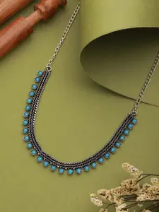 Jazz and Sizzle Silver-Plated Stone Studded Oxidised Necklace