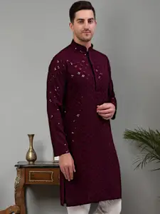 Jompers Geometric Embellished Sequinned Straight Kurta