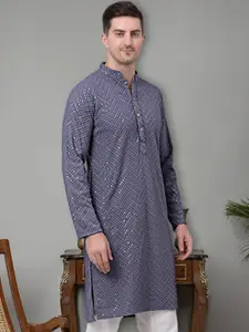 Jompers Geometric Embroidered Sequinned Pure Cotton Kurta