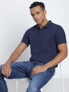 Lee Men Blue Polo Collar Cotton Slim Fit T-shirt