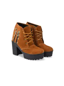 BAESD Girls Mid Top Platform Heel Suede Regular Boots With Embellished
