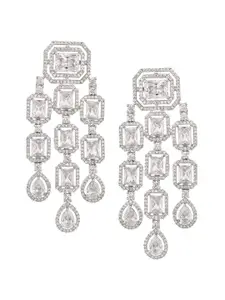 RATNAVALI JEWELS Silver-Plated AD Studded Classic Drop Earrings