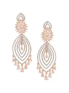 RATNAVALI JEWELS Rose Gold-Plated American Diamond-Studded Classic Drop Earrings
