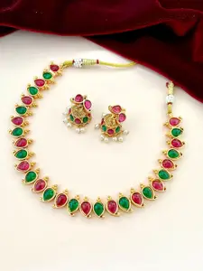 Pihtara Jewels Gold-Plated Stone-Studded Necklace And Earrings