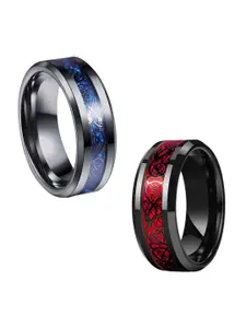 MEENAZ Men Set Of 2 Stainless Steel Silver-plated Band Rings
