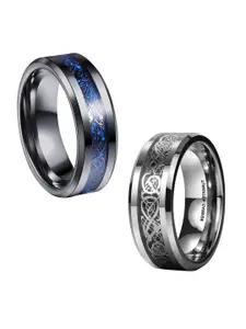 MEENAZ Men Set Of 2 Silver-Plated Stainless Steel Band Rings