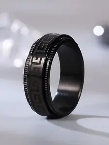 MEENAZ Men Silver-Plated Oxidised Stainless Steel Band Ring