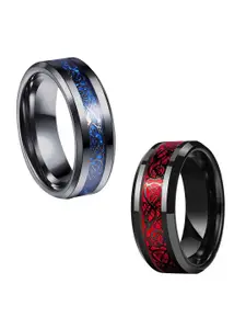 MEENAZ Men Set Of 2 Stainless Steel Silver-Plated Dragon Band Finger Rings