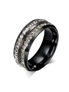 MEENAZ Men Silver-Plated AD-Studded Stainless Steel Ring