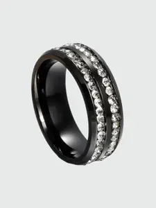 MEENAZ Men Stainless Steel Silver-Plated AD-Studded Ring