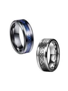 MEENAZ Men Set Of 2 Silver-Plated Stainless Steel Rings