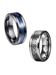 MEENAZ Men Set Of 2 Silver-Plated Stainless Steel Rings