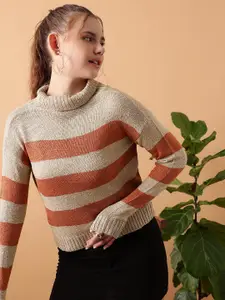 STREET 9 Striped Turtle Neck Ribbed Acrylic Pullover