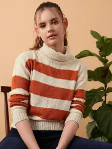 STREET 9 Striped Turtle Neck Crop Acrylic Pullover Sweater