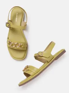 Allen Solly Women Open Toe Flats with Metallic Chain Detail