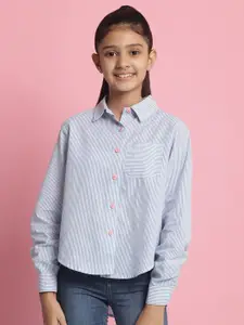 Natilene Girls Vertical Striped Standard Pure Cotton Casual Shirt