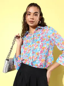 ANVI Be Yourself Smart Floral Printed Spread Collar Tailored Fit Chiffon Casual Shirt