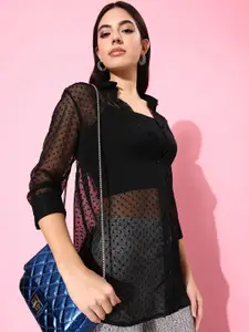 ANVI Be Yourself Smart Self Design Spread Collar Tailored Fit Chiffon Casual Shirt