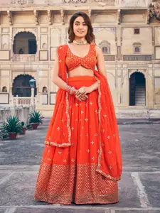 SHOPGARB Embroidered Sequinned Semi-Stitched Lehenga & Unstitched Blouse With Dupatta