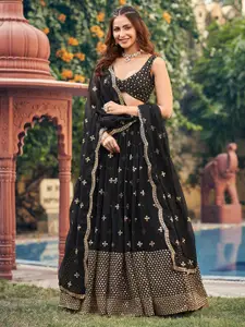 SHOPGARB Embroidered Sequinned Semi-Stitched Lehenga & Unstitched Blouse With Dupatta