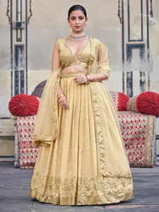 SHOPGARB Embroidered Sequinned Semi-Stitched Lehenga & Unstitched Blouse With Dupatta