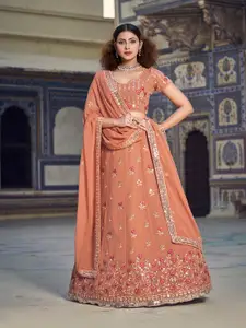 SHOPGARB Embroidered Sequinned Semi-Stitched Lehenga & Unstitched Blouse With Dupatta