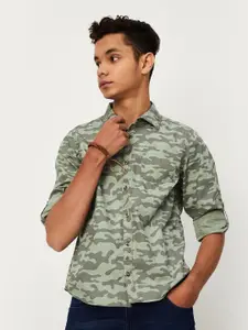max Boys Camouflage Printed Spread Collar Roll Up Sleeves Pure Cotton Casual Shirt