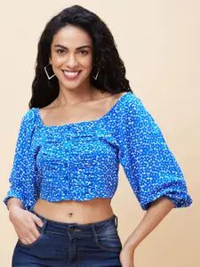 Globus Abstract Printed Gathered Or Pleated Regular Crop Top