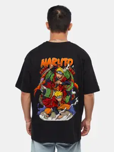 Crazymonk Naruto Uzumaki Anime Printed Drop-Shoulder Sleeves Cotton Oversized T-shirt