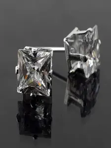 I Jewels Silver Plated Stone Studded Stud Earrings
