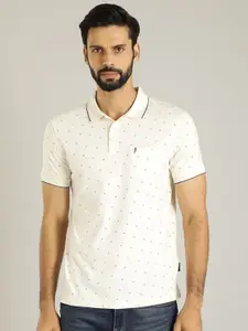 Indian Terrain Conversational Printed Polo Collar Pockets Cotton T-shirt