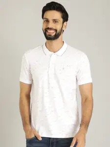 Indian Terrain Men White Floral Printed Polo Collar Pockets T-shirt