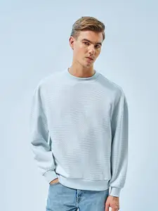 Bewakoof Self Design Drop-Shoulder Sleeves Oversized Pullover Sweatshirt