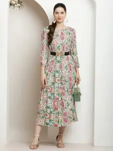 SQew Floral Printed Fit & Flare Midi Dress