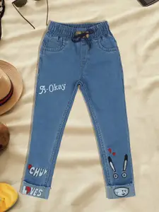 A-Okay Girls Blue Jogger High-Rise Acid Wash Jeans