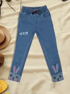 A-Okay Girls Blue Jogger High-Rise Acid Wash Jeans