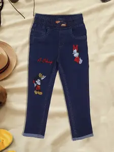 A-Okay Girls Mickey & Minnie Mouse Printed Clean Look High-Rise Jeans