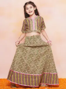 Aj DEZInES Girls Ethnic Motifs Printed Gotta Patti Ready To Wear Lehenga Choli