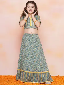 Aj DEZInES Girls Printed V-Neck Gotta Patti Cotton Ready to Wear Lehenga Choli