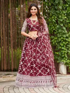 KALINI Embroidered Thread Work Semi-Stitched Lehenga & Unstitched Blouse With Dupatta