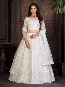 KALINI Embroidered Thread Work Semi-Stitched Lehenga & Unstitched Blouse With Dupatta